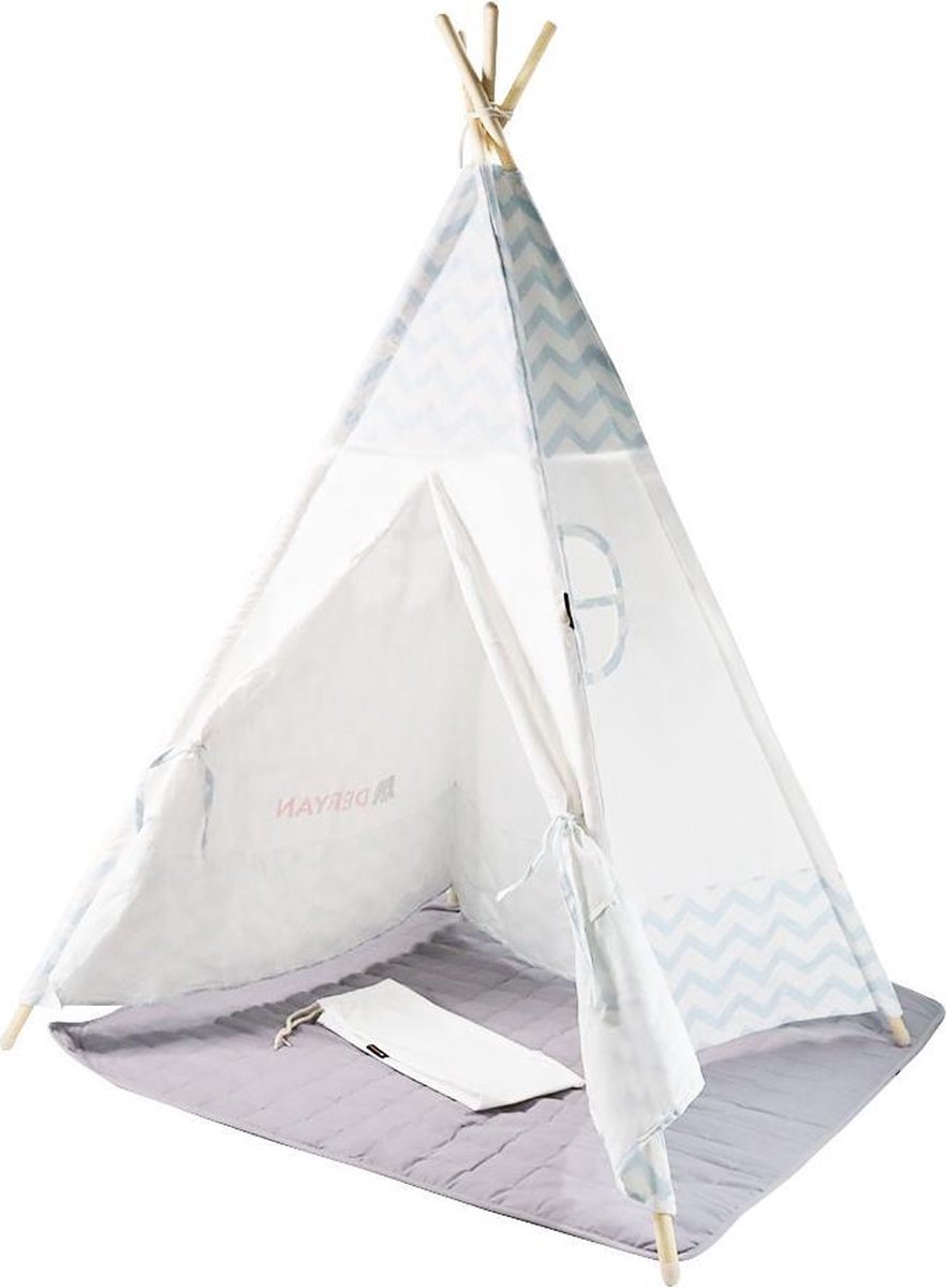 Deryan® Luxe Tipi Tent Cream - Wigwam Speeltent met ramen - 120x120x160cm - met Kussen kleed