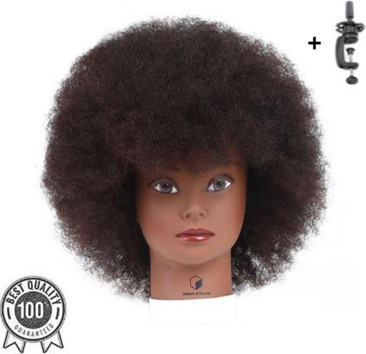 Desire of Goods® Afro oefenhoofd kappershoofd - Donkerbruin haar - 100% Echt haar - met statief