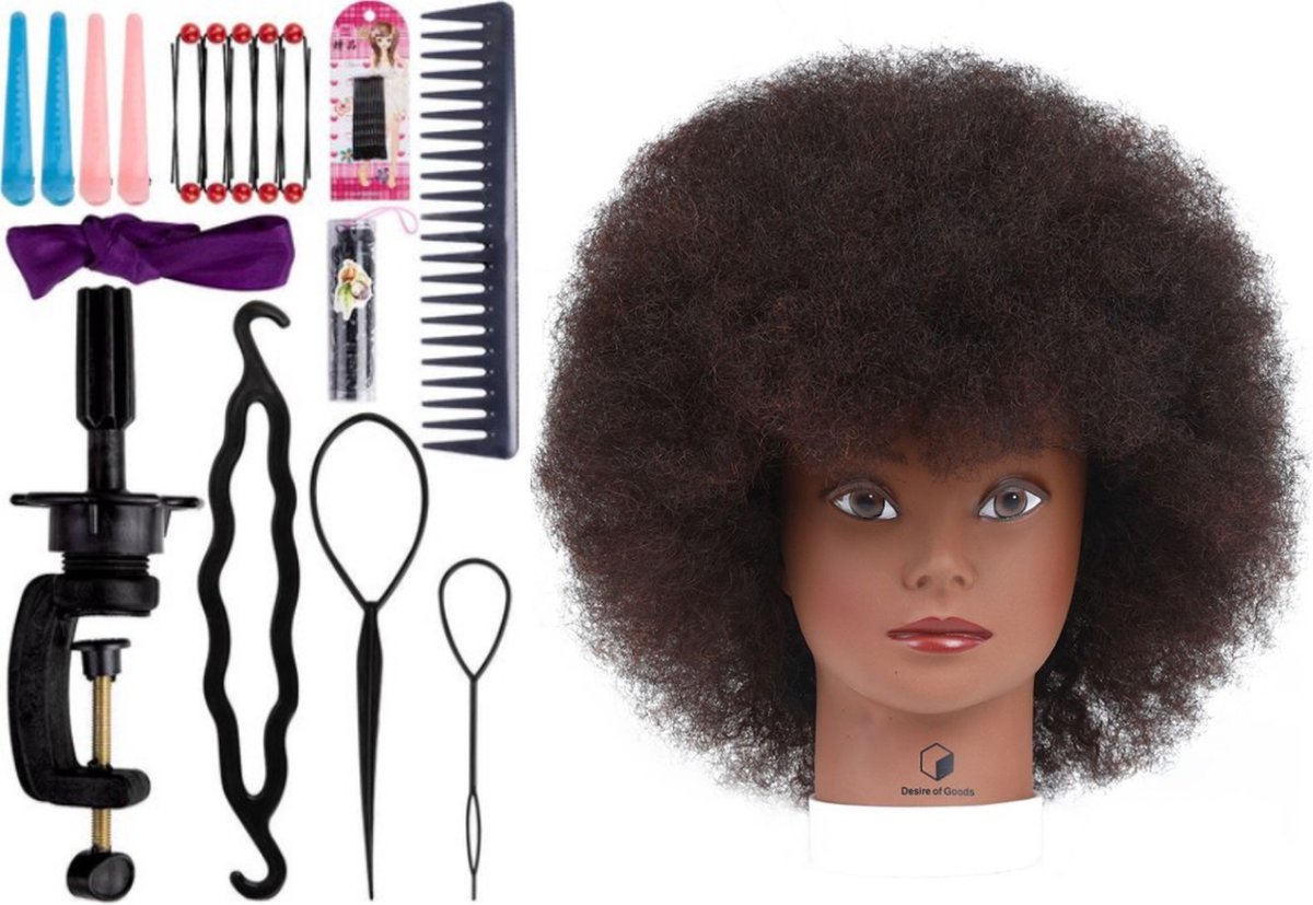  ® Professioneel Afro Oefenhoofd Kappershoofd - Statief & Styling Accessoires - Kappop -   - 70 cm