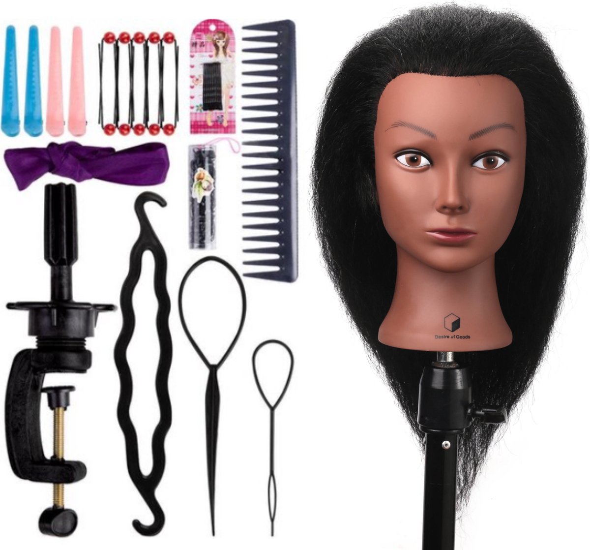  ® Professioneel Afro Oefenhoofd Kappershoofd - Statief & Styling Accessoires - Kappop -   - 70 cm