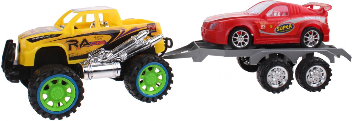 Diakakis Jeep Met Autoaanhanger Geel/rood 50 Cm