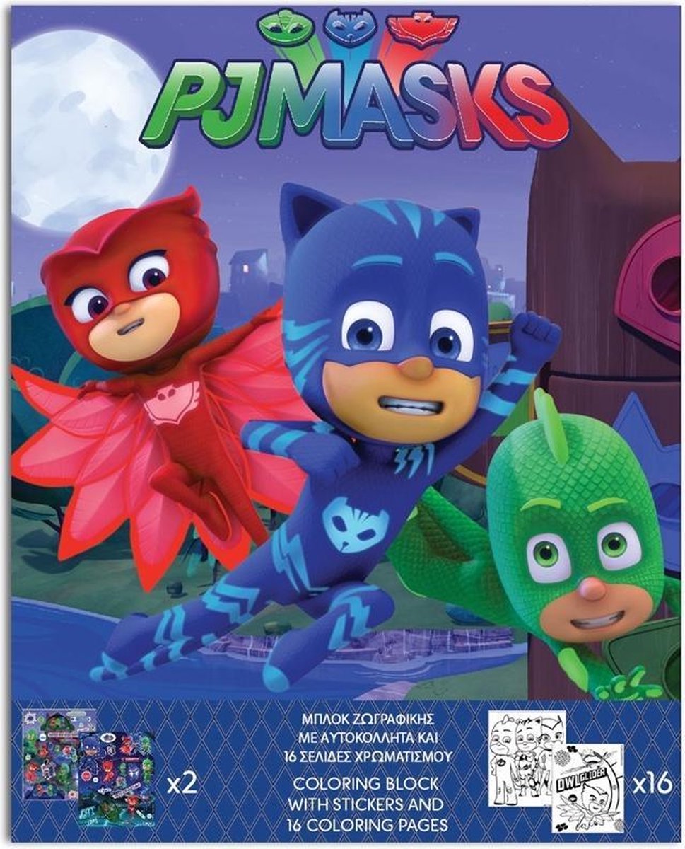 Diakakis Kleurplaat En Stickers Pj Masks 25 Cm Blauw 17-delig