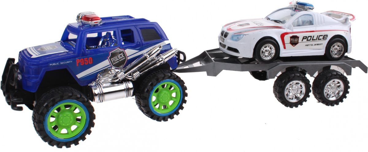 Diakakis Politiejeep Met Autoaanhanger Blauw/wit 50 Cm