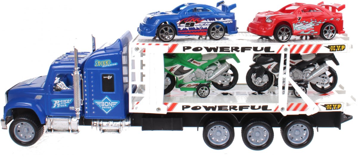 Diakakis Vrachtwagen Met Autos En Motors 41 Cm Blauw-blauw