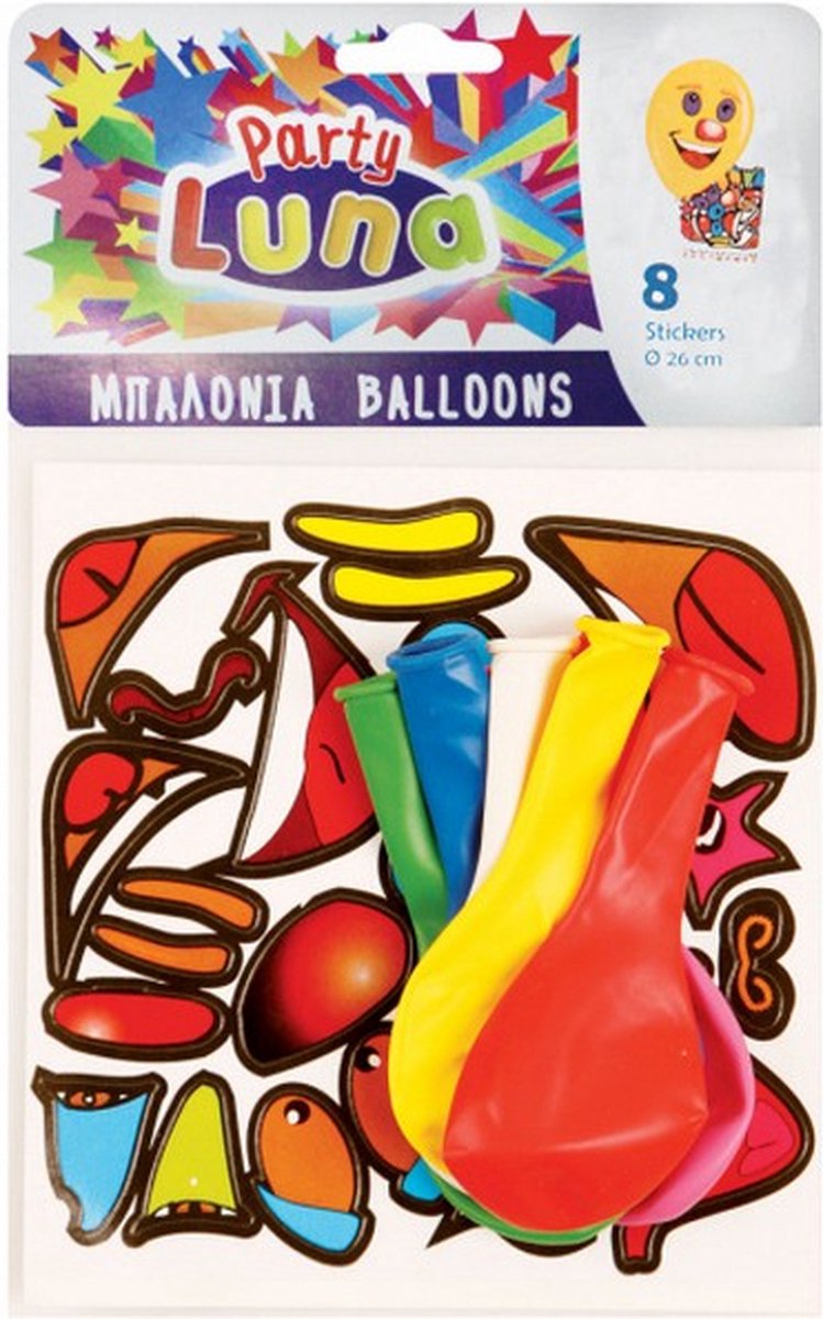 ballonnen met stickers 26 cm latex multicolor 8 st.