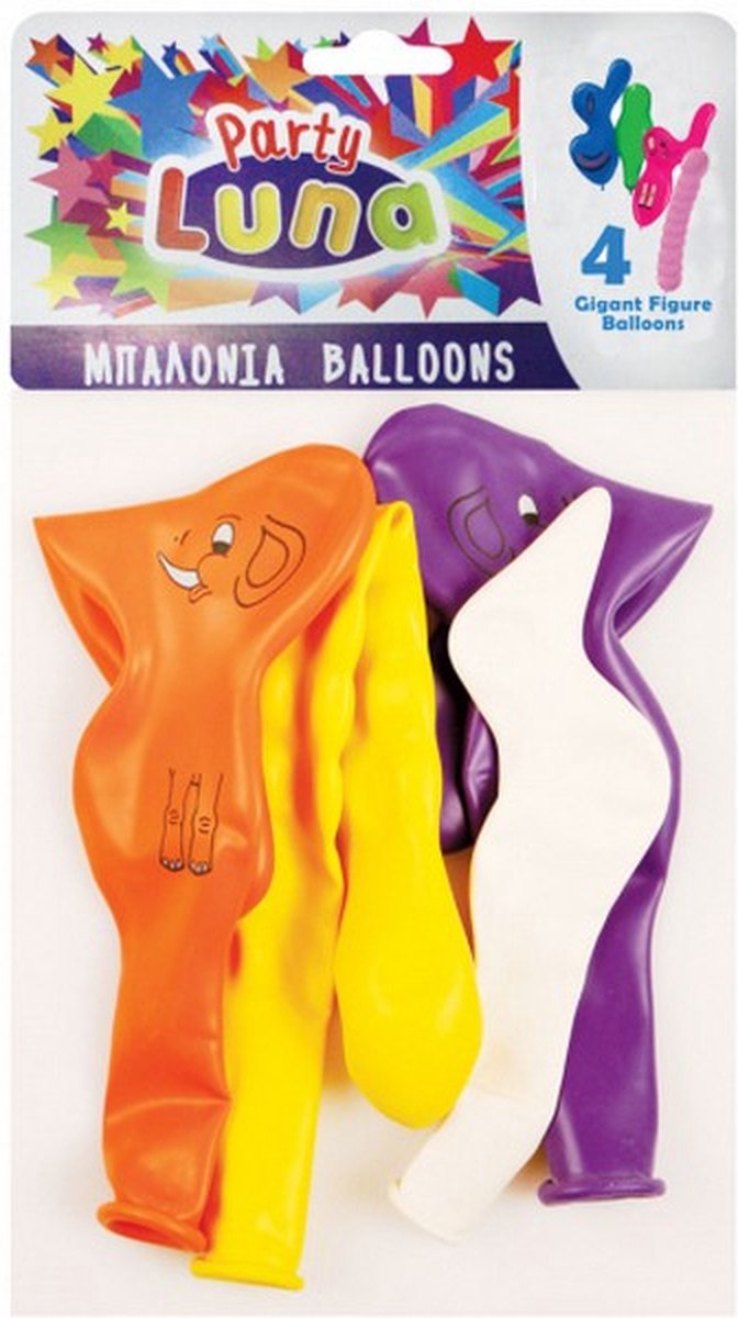 figuurballonnen groot latex multicolor 4 stuks