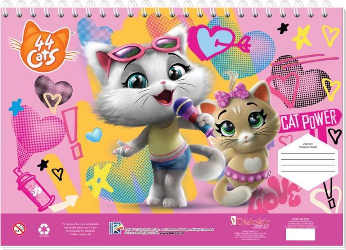 tekenblok 44 Cats 33 x 23 cm 40 vellen 3-delig roze