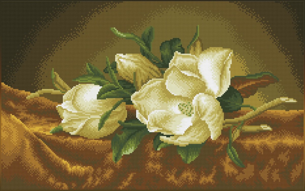 DD12.046 Diamond Dotz® - 66x41cm Magnolias on gold velevt (après Martin Johnson Heade)