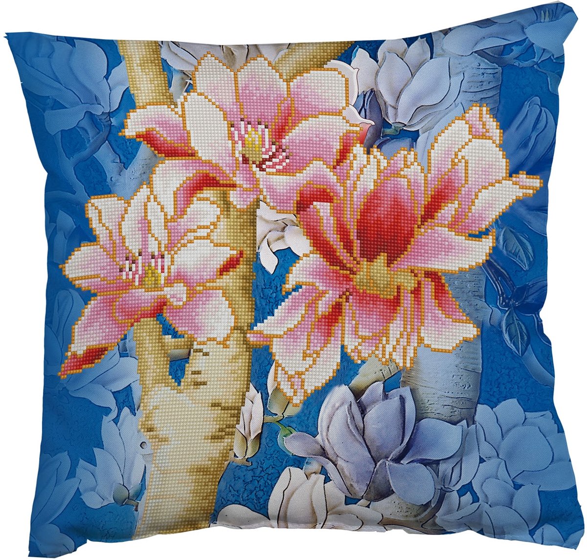 DD16.013 Diamond Dotz® - 45x45cm kussen Magnolias on blue 1