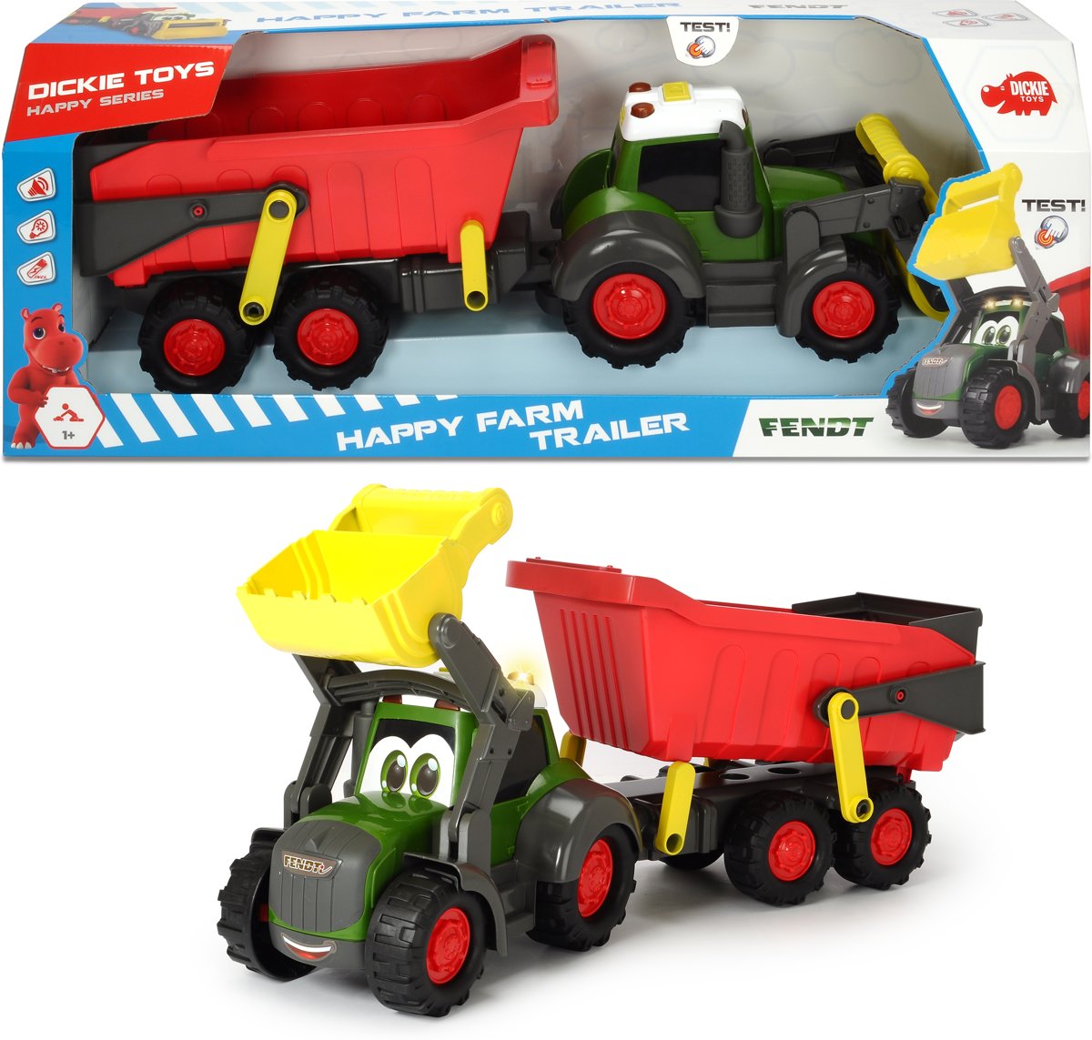 Dickie Happy Series - Tractor met aanhangwagen 65cm