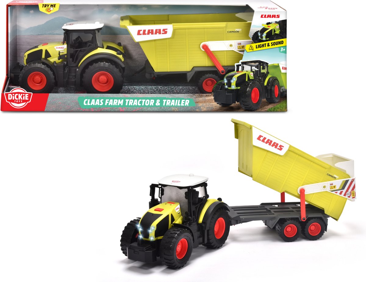 Dickie Toys CLAAS Tractor Boerderij trailer - 64 cm - licht en geluid - Speelgoedvoertuig