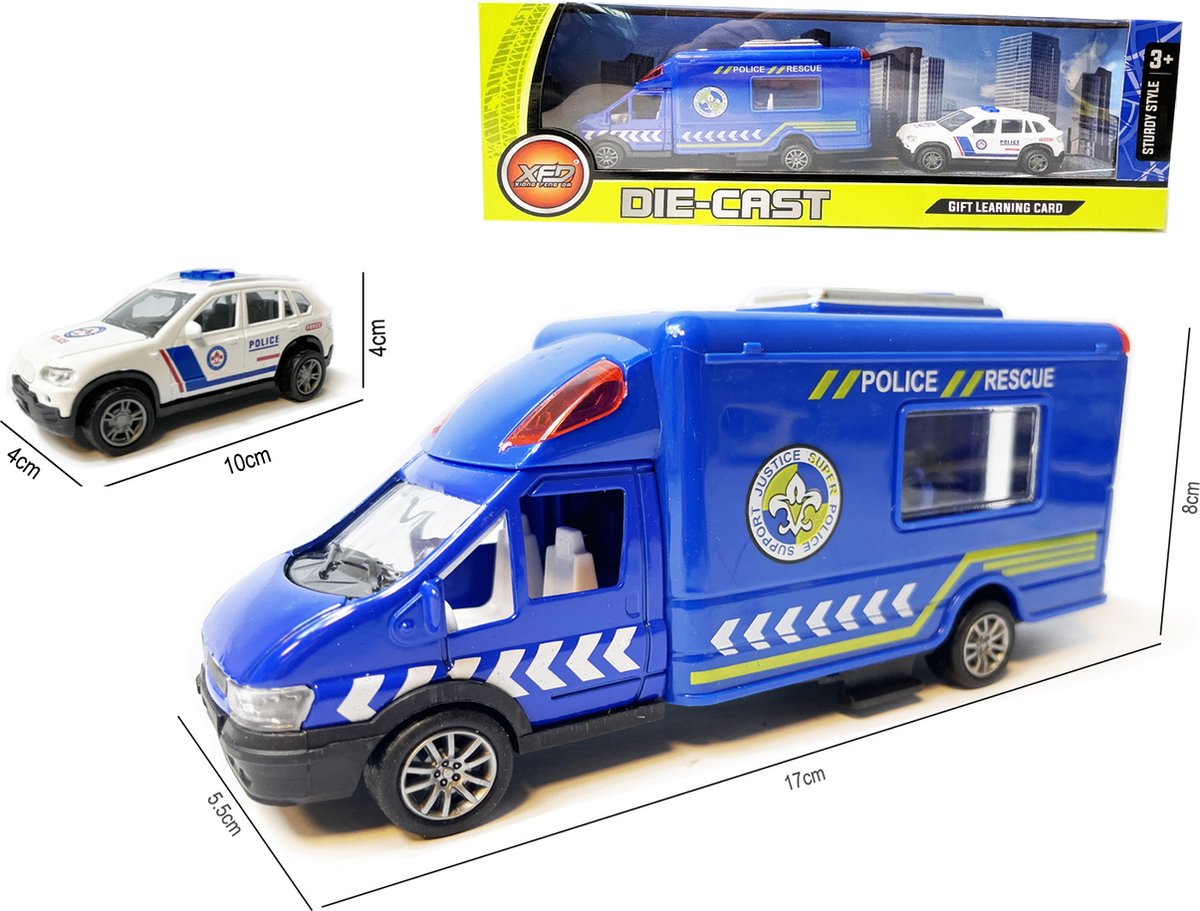 Politiewagen + politieauto speelgoed set - Die Cast voertuigen Gift pack 2 stuks - pull-back drive