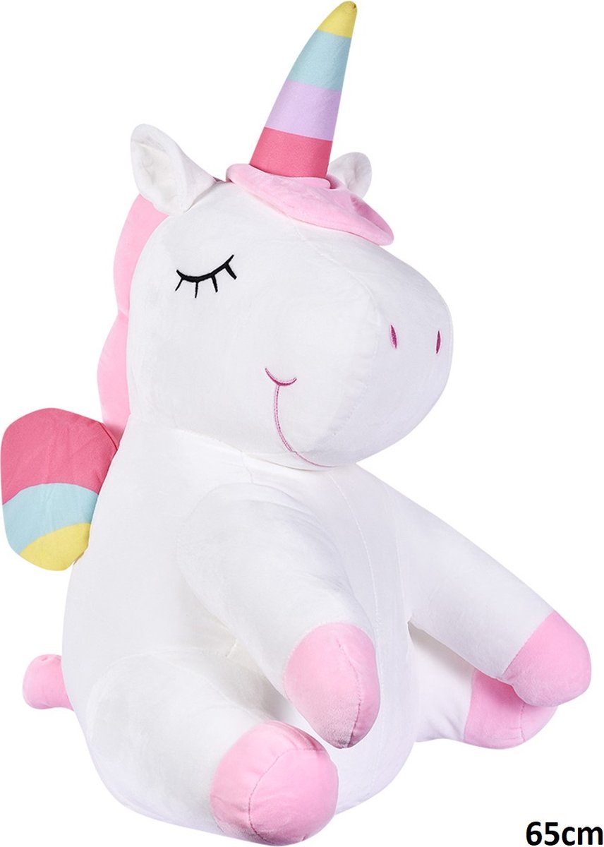 Knuffel Eenhoorn XXL - Pluche - 65 cm - Wit