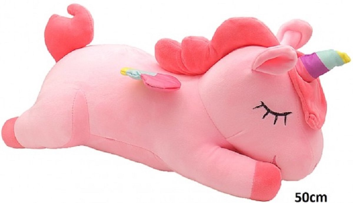 Knuffel Slapende Eenhoorn - Pluche - 50 cm - Roze