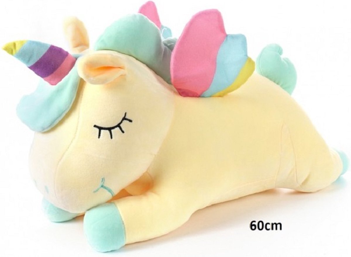 Knuffel Slapende Eenhoorn - Pluche - 60 cm - Geel