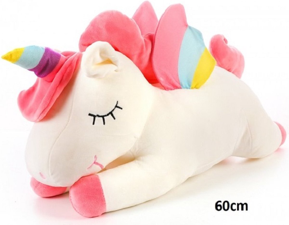 Knuffel Slapende Eenhoorn - Pluche - 60 cm - Wit