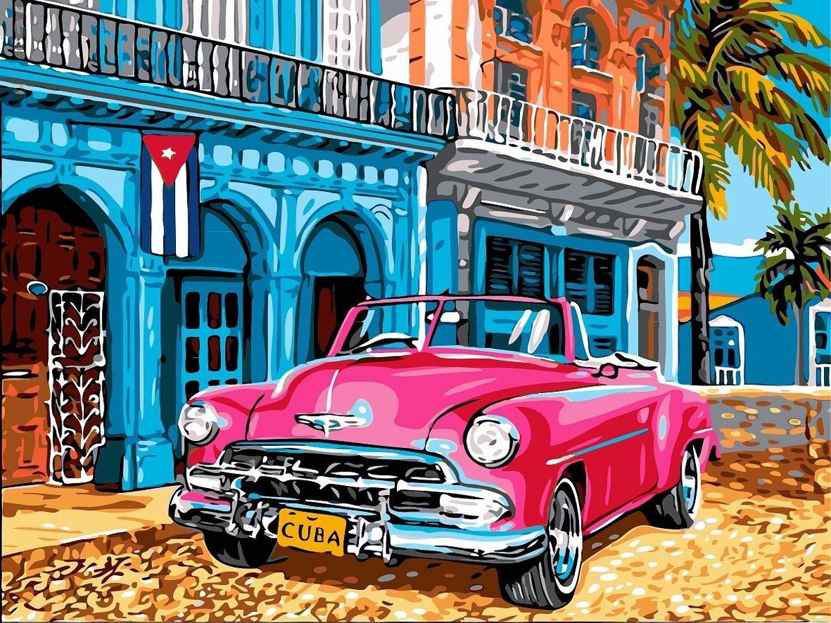 Schilderen op Nummer - Cuba Auto - Painting by Numbers - 50x40 cm - Complete Set - Dielay