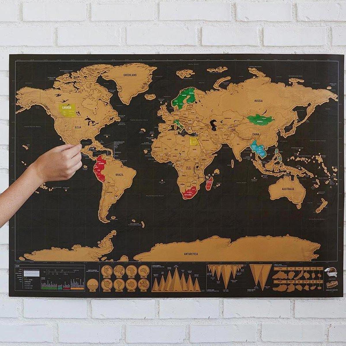   -   kraskaart XXL Wereld kaart 82,5 x 59,5 cm - Scratch Map - Kras de bezochte landen