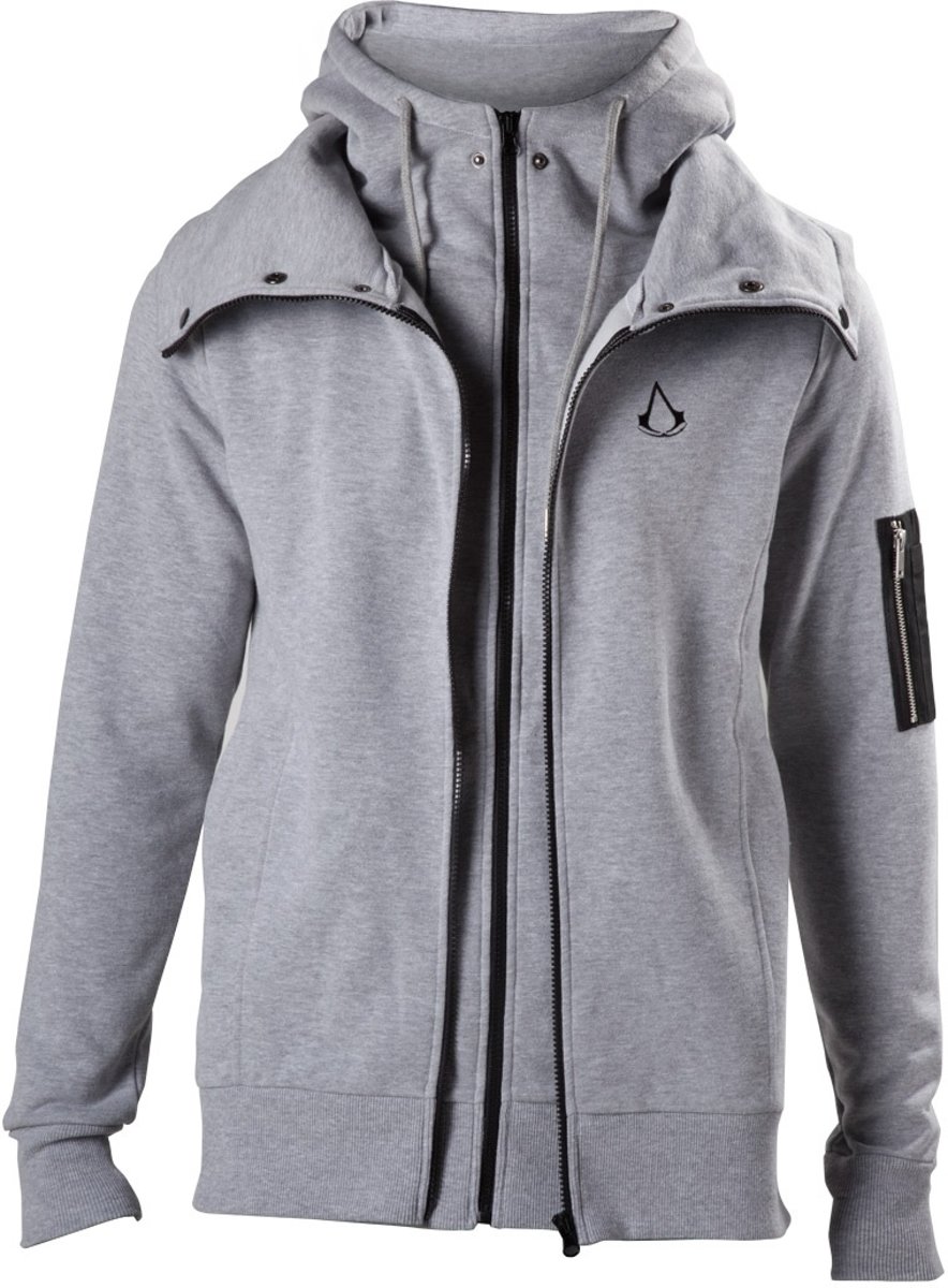 Assassins Creed - Dubbellaagse hoody vest met capuchon en logo print grijs - L - Games merchandise