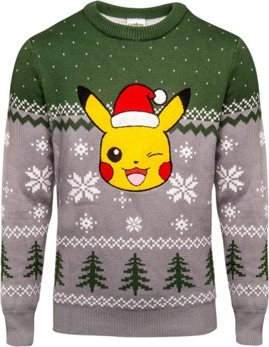 Difuzed Pokémon Kersttrui Pikachu Maat L - Grijs