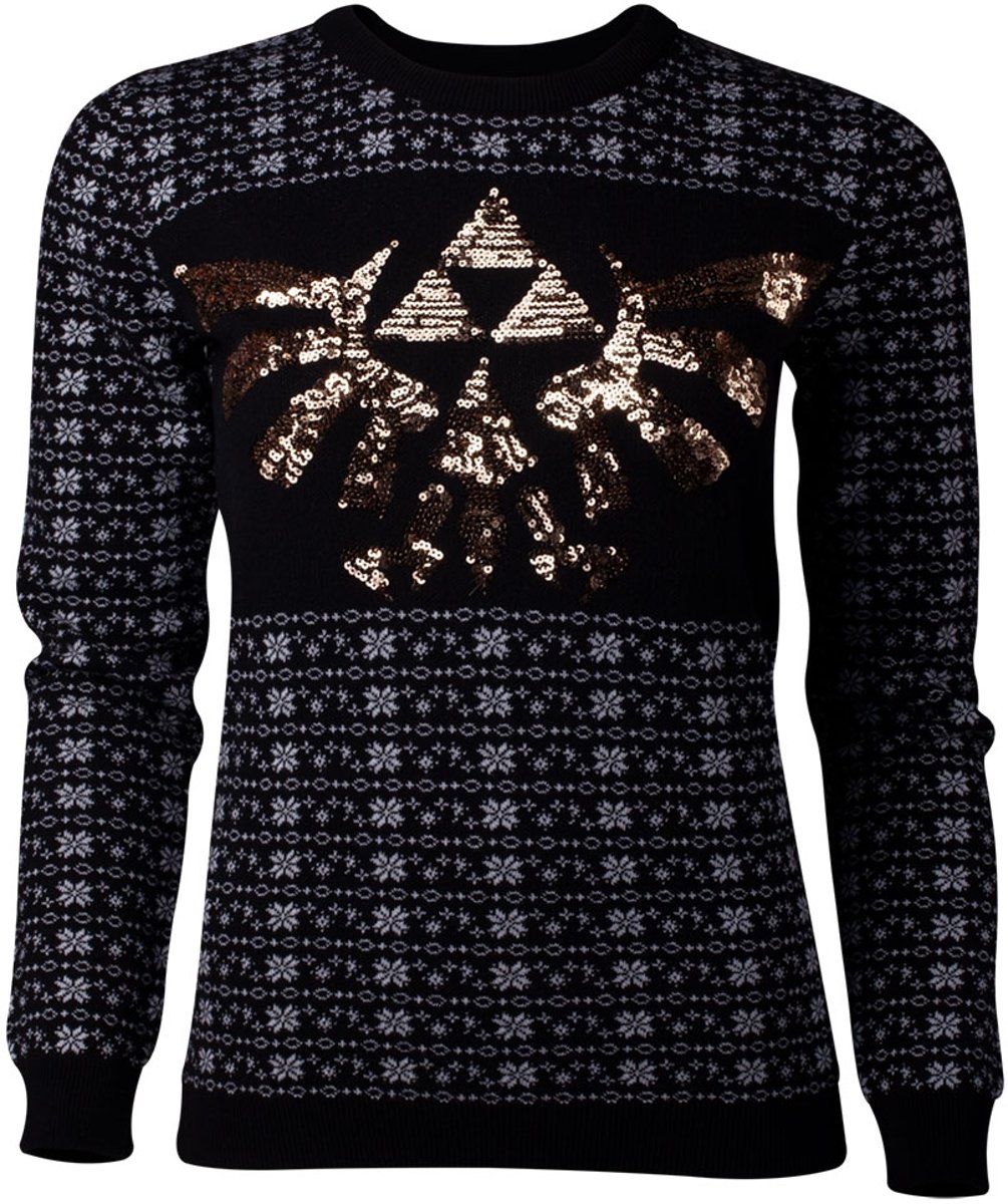 Zelda Kersttrui - Tri-Force Glitter - Difuzed - Maat L - Zwart