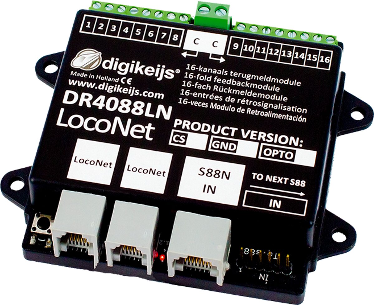 DR4088LN-OPTO 16-kanaals S88N terugmeldmodule met LocoNet