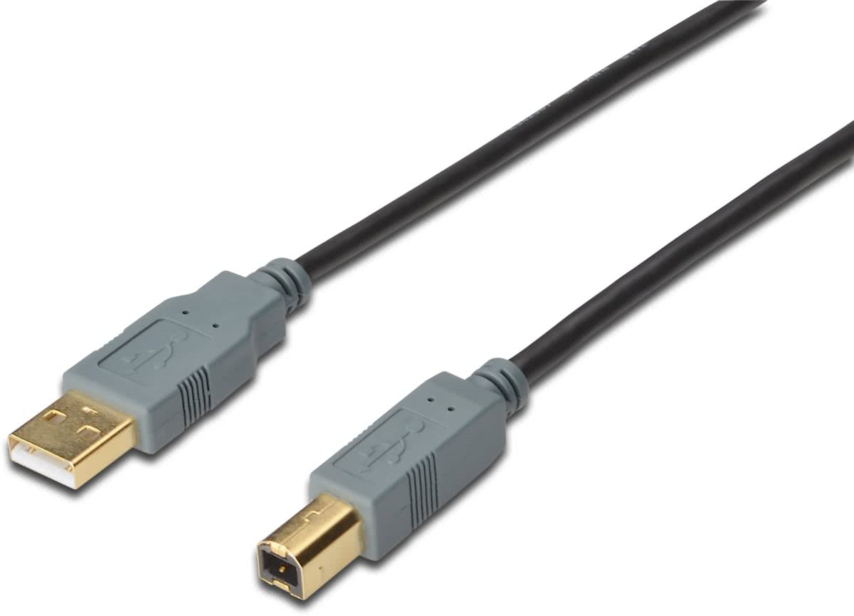 Digitus USB 2.0, USB A - USB B, 1 m 1m USB A USB B Mannelijk Mannelijk Grijs, Zwart USB-kabel