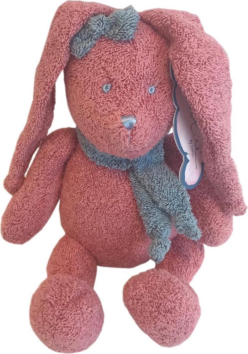 Dimpel badstof knuffelkonijn 23cm - Roze - Blauw