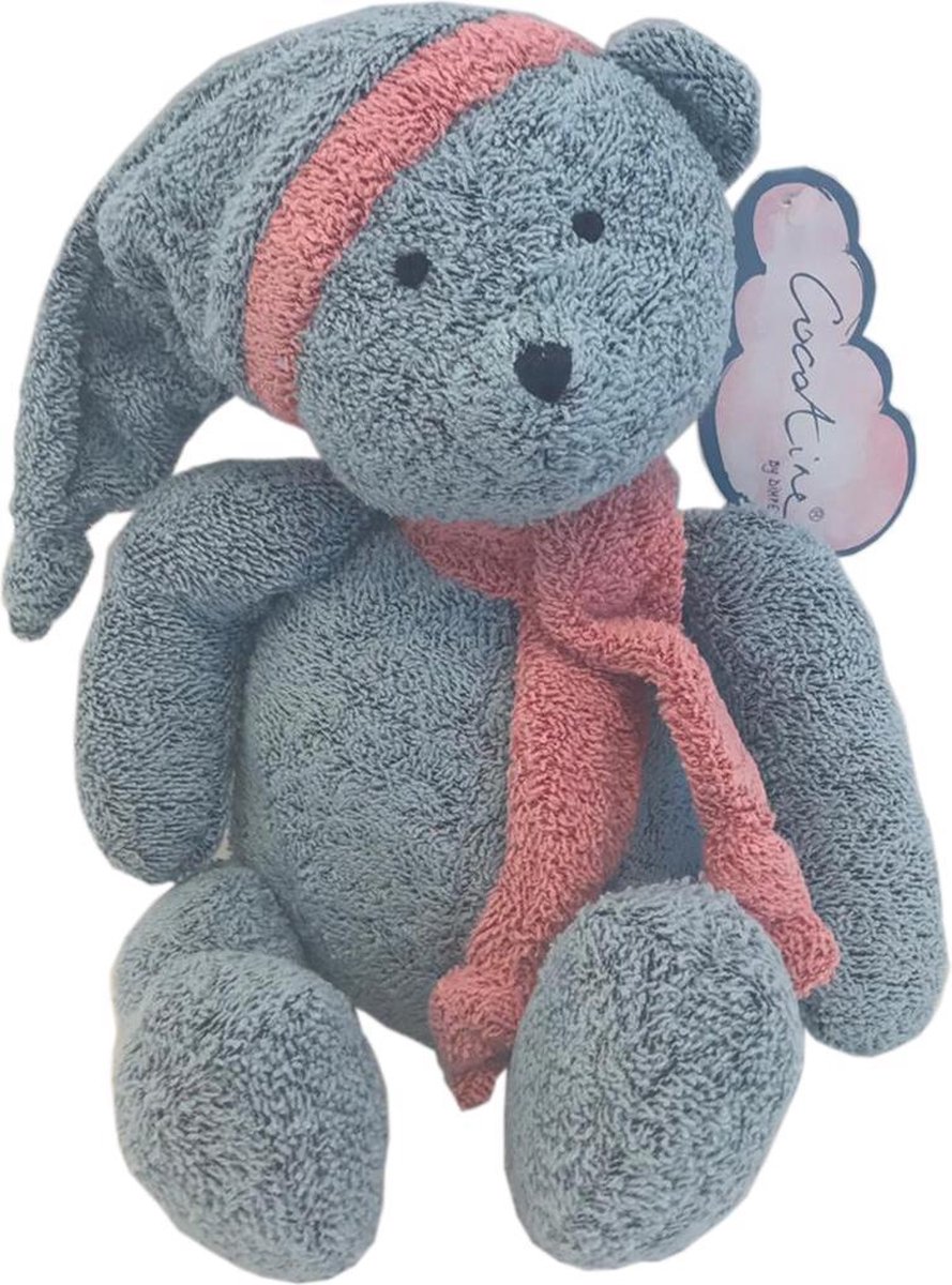 Dimpel knuffelbeer BINO - 37cm - Blauw - Knuffel - Knuffelbeer