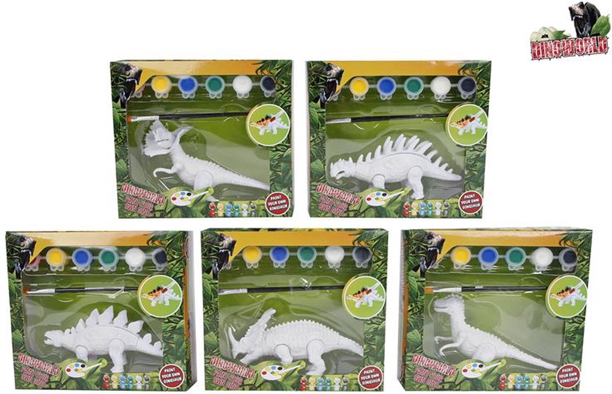 Dinoworld schilder je eigen dino 14cm (1 stuk) assorti