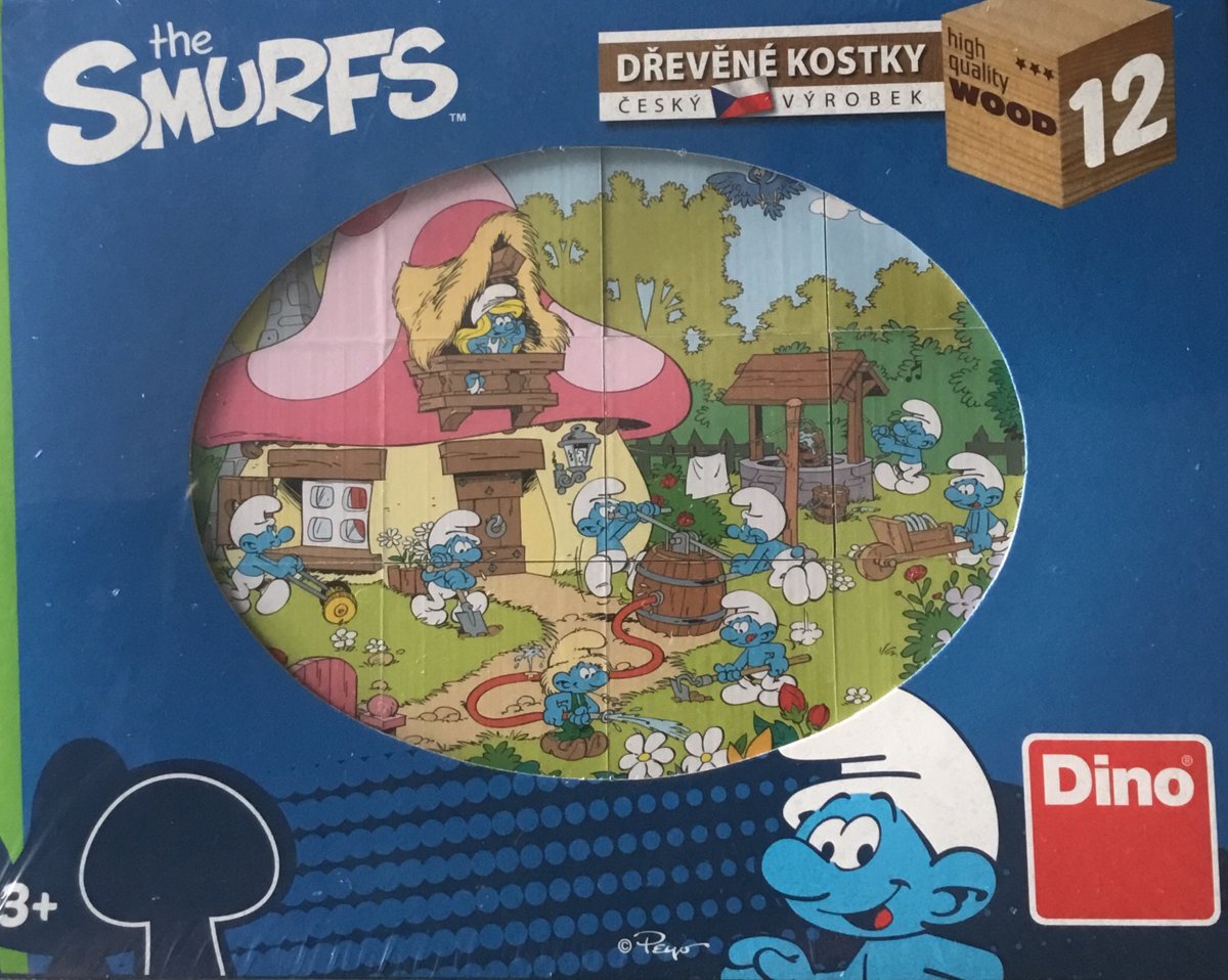 Houten kubuspuzzel 12pcs Smurfen