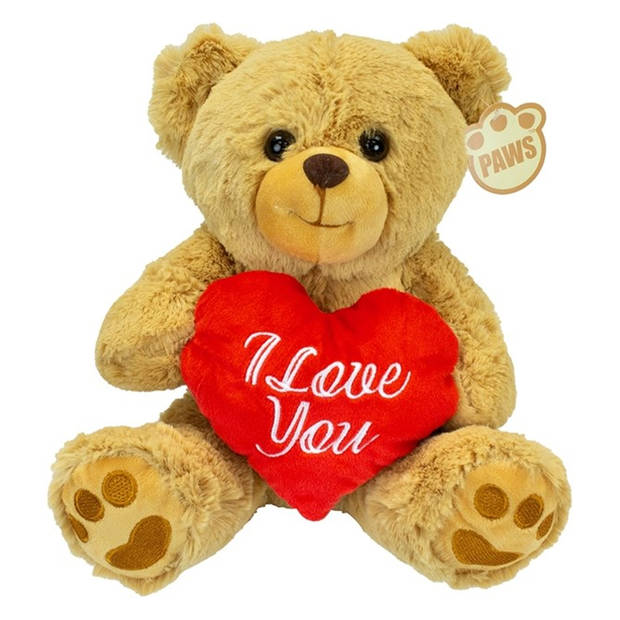 Valentijn I Love You knuffel beertje - zachte pluche - rood hartje - cadeau - 44 cm - lichtbruin - Knuffelberen