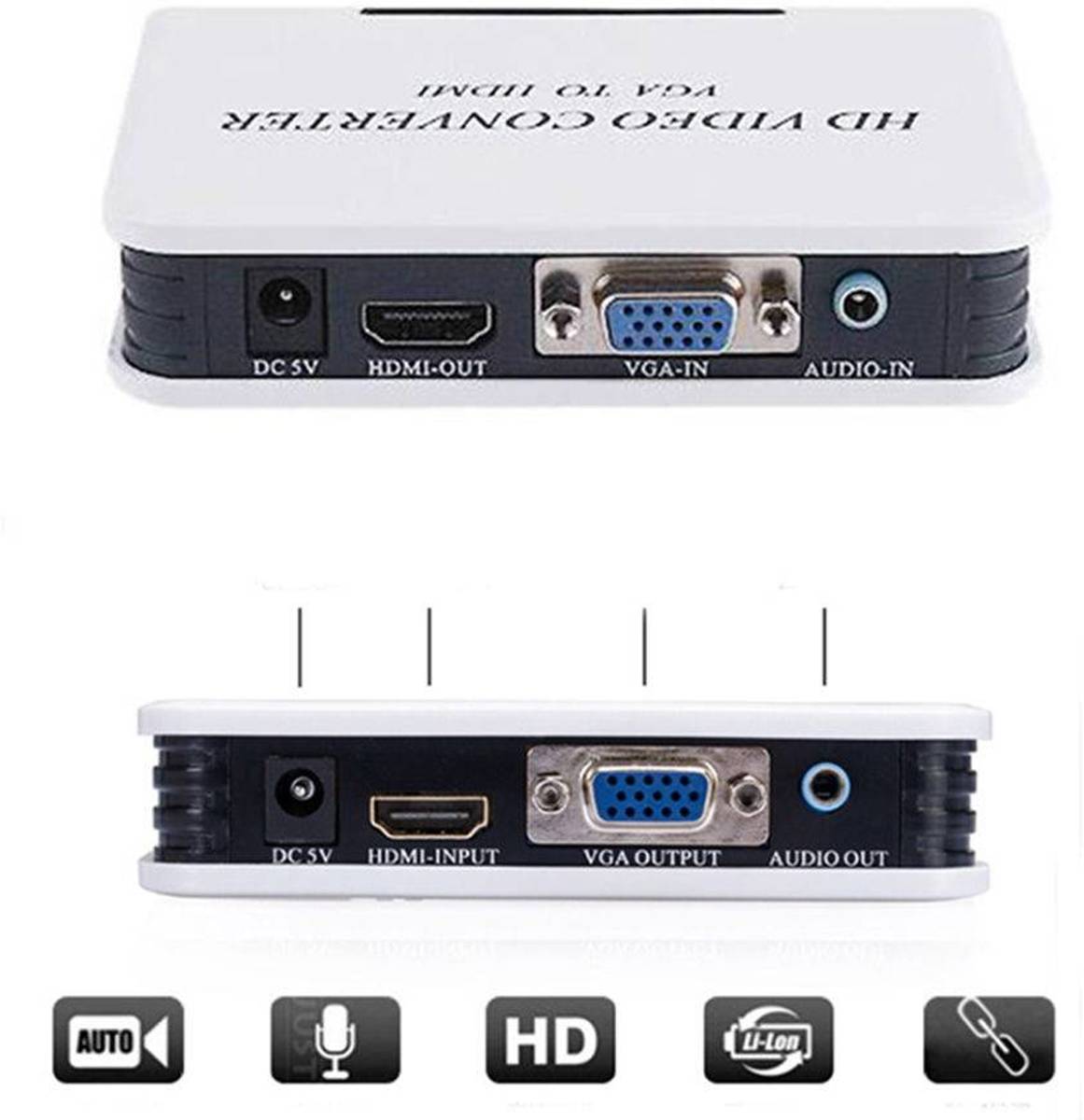 Omvormer VGA naar HDMI – converter VGA naar HDMI – omzetten van audio en video van pc naar 1080p HDTV – met oplader voor netstroom – DisQounts