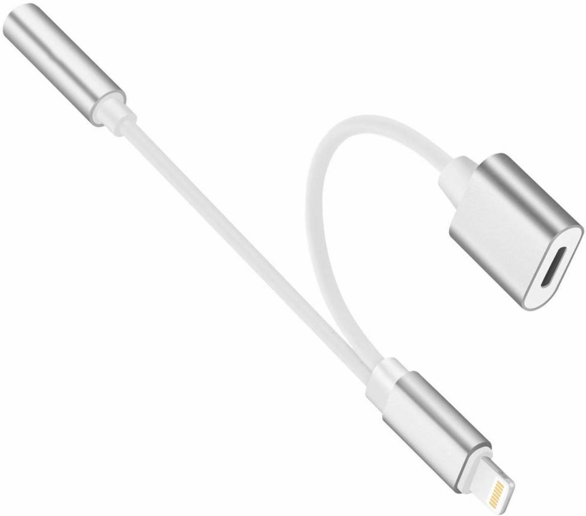 iPhone 7 kabel - audio adapter - iPhone adapter - zilvere 2in1 kabel iPhone - DisQounts