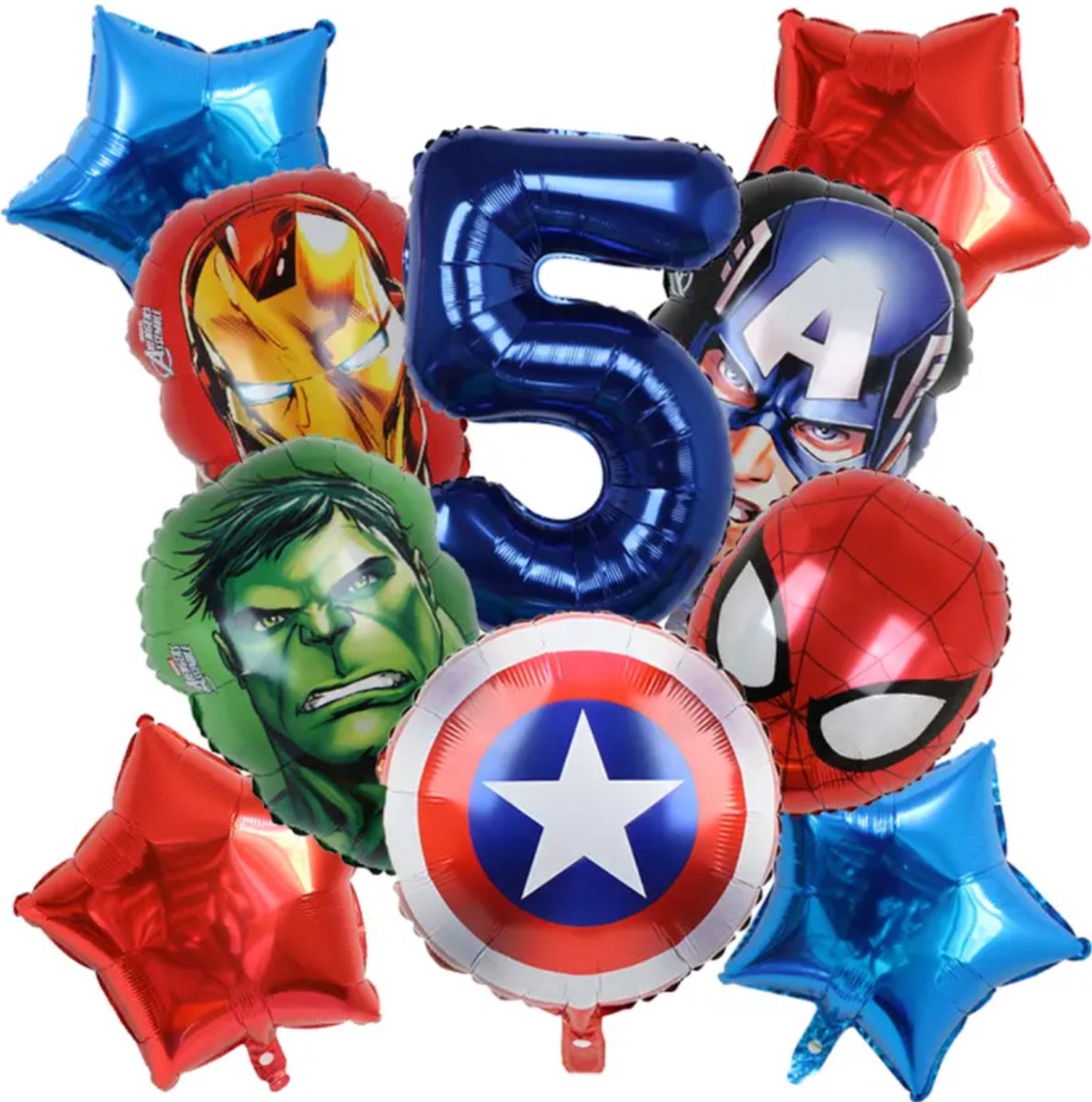 Superhelden Feestpakket - Kinderfeestje met Superhelden Hulk Spiderman IronMan Marvel Superheroes - Kinderverjaardag - Feestversiering - Verjaardag Ballonnen - Kinderfeest Jongen - Verjaardag Versiering - Superheld Ballon - Leeftijdballon 5 jaar