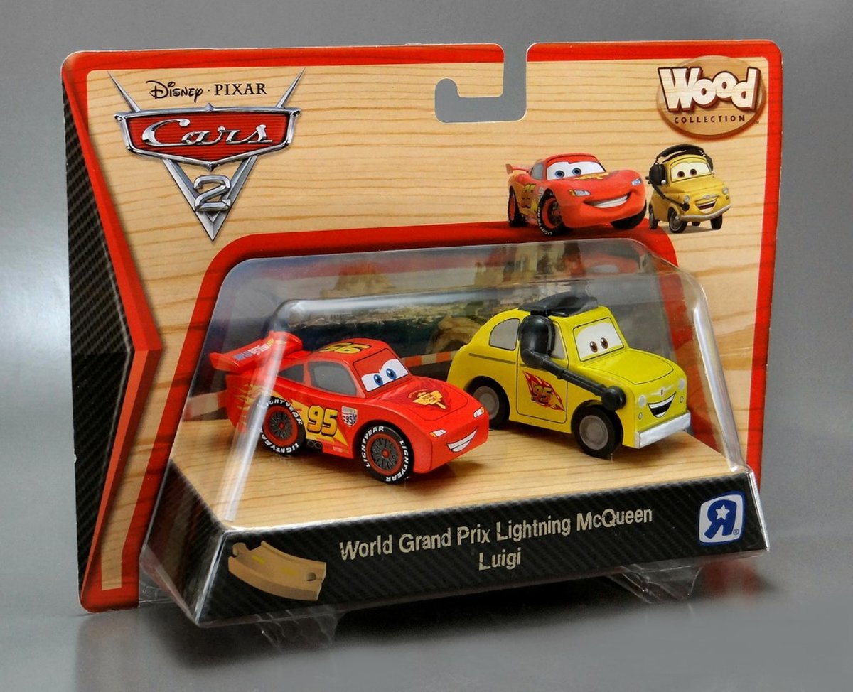 Disney Pixar Cars Wood Collection World Grand Prix Lightning McQueen & Luigi