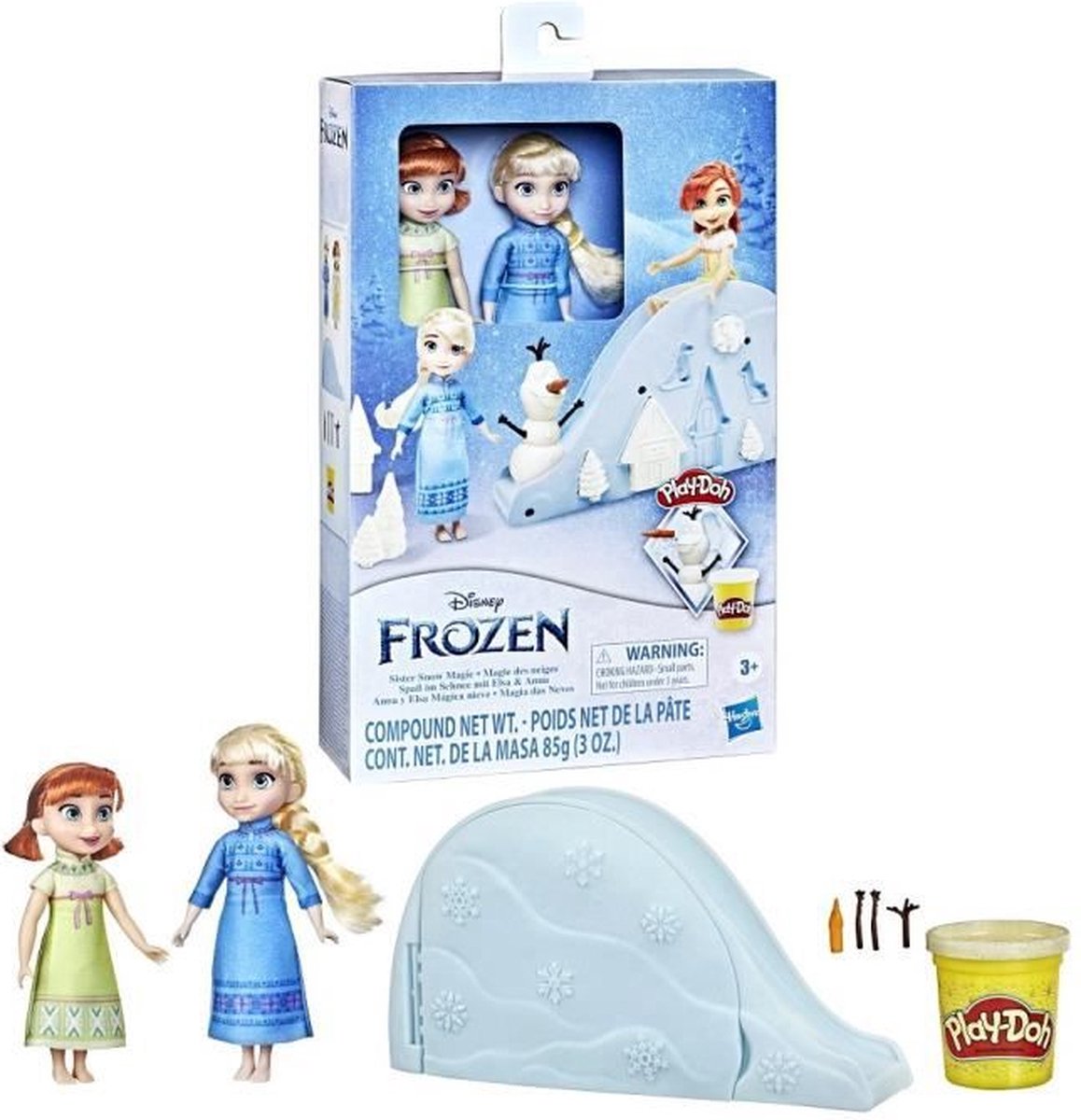 DISNEY PRINCESS - Sneeuwmagie - boxset met niet-giftige Play-Doh-klei, jonge Anna- en jonge Elsa-poppen