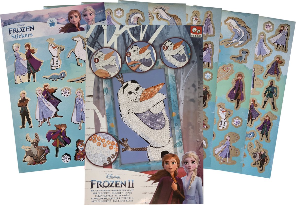 Disney Frozen - diamond painting - big glitter art - pailletten kunst - knutsellen - 6 stickervellen met glittereffect - Olaf - sinterklaas - kerst - verjaardag - cadeau - schoenkado