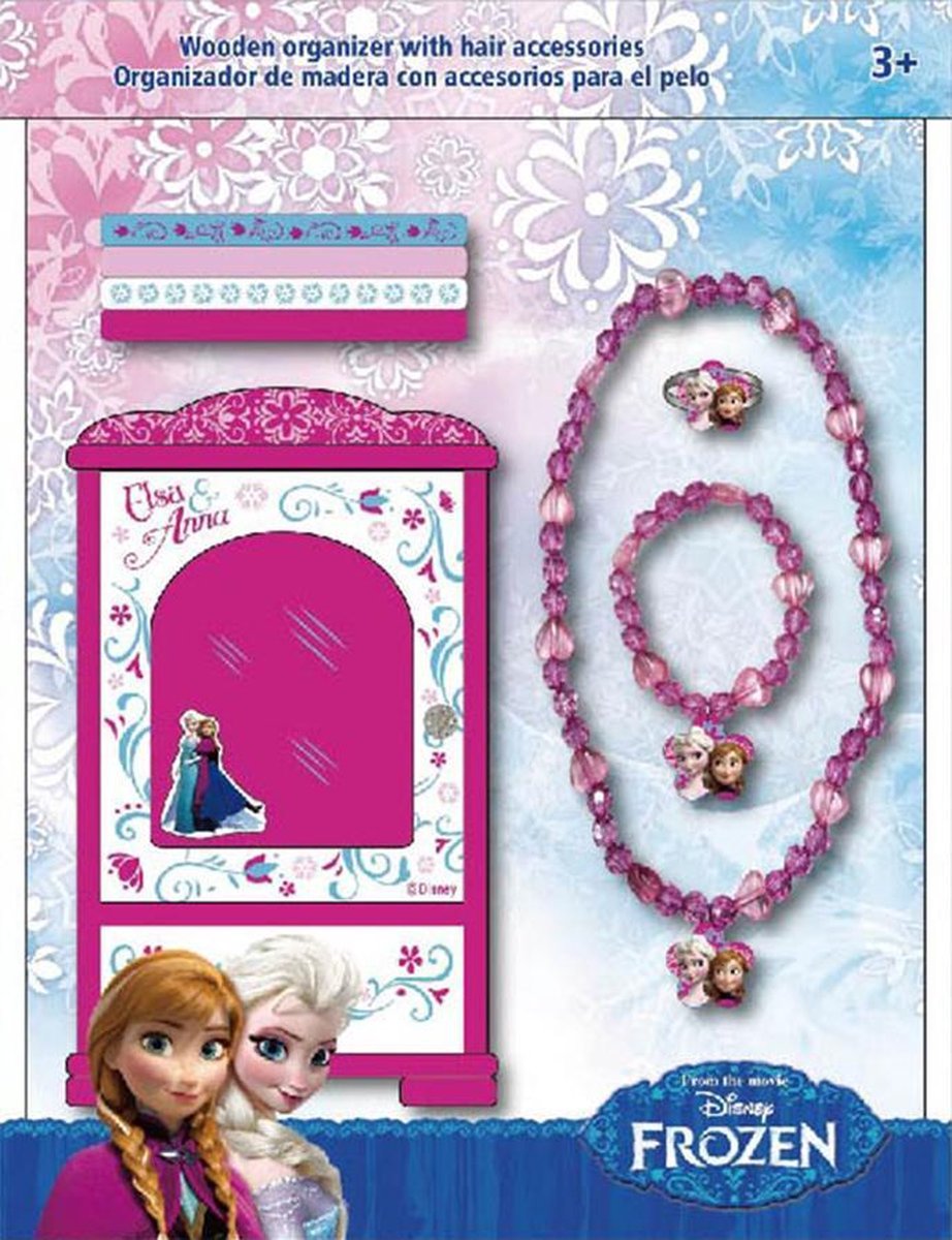 Disney Frozen Houten Juweldoos met Ring, armband , halsketting en elastieken - Sieradendoos - Haar accessoires - Elsa en Anna -