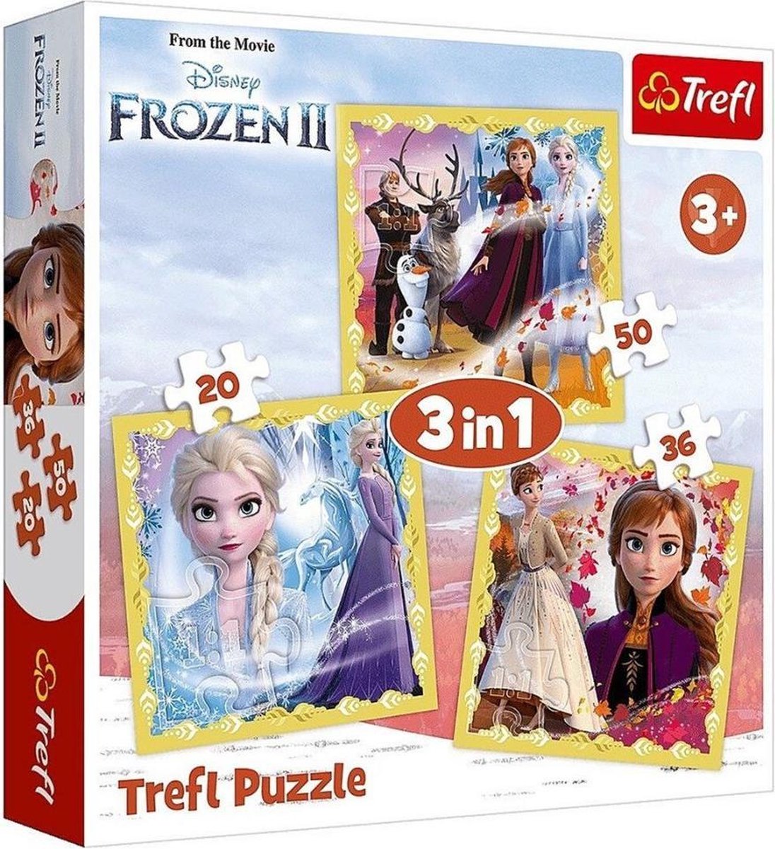 Disney Frozen Puzzel 3 in 1 - 20, 36 en 50 stukjes - Anna - Elsa - Olaf - Puzzelen - Kinderen - Kinderpuzzel - Legpuzzel