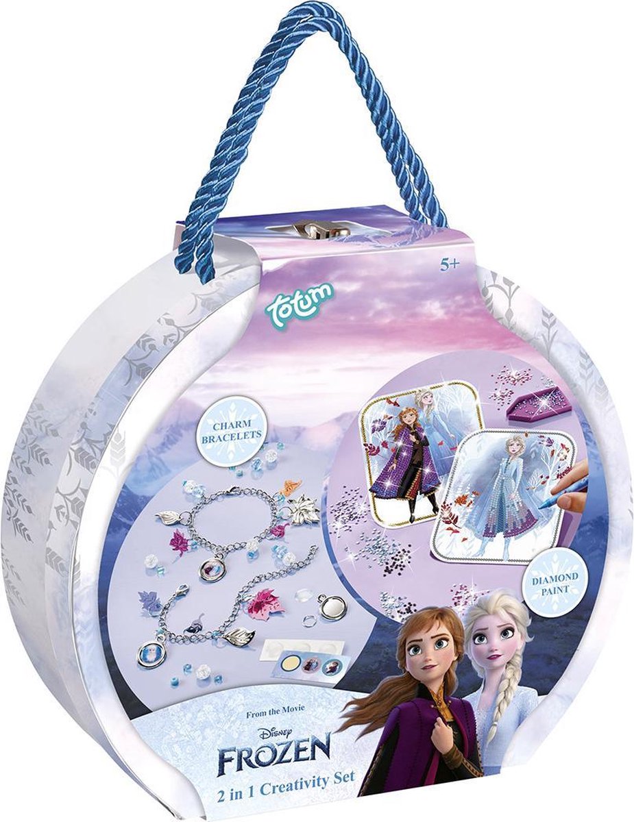 Disney Frozen knutselkoffertje 2-in-1 set : armbandjes maken en diamond paint - Totum knutselset