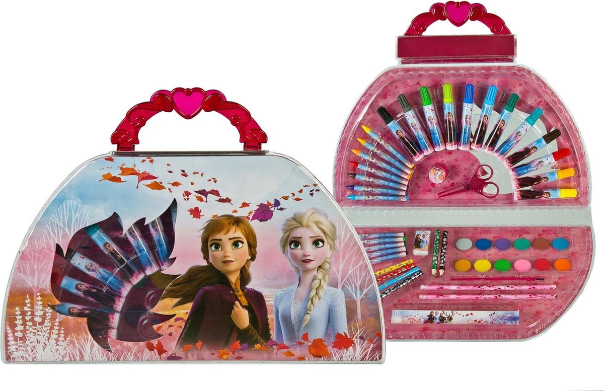 Disney Frozen tekenset - Tekenkoffer - 51-delige kleurkoffer - Kleurkoffer - Stiften set - Kleurpotloden set - Waterverf set