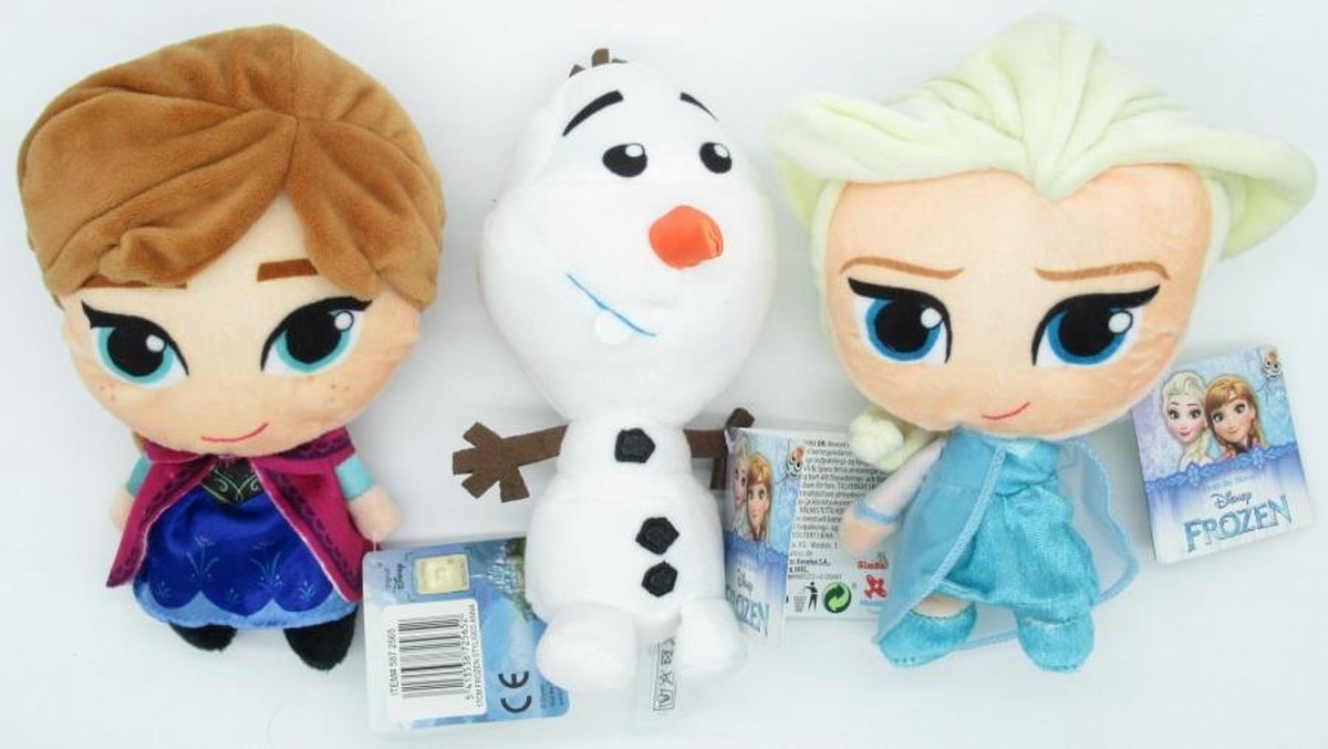 Disney Pluche Anna Elsa en Olaf 17 cm set van 3 stuks - Frozen knuffel set