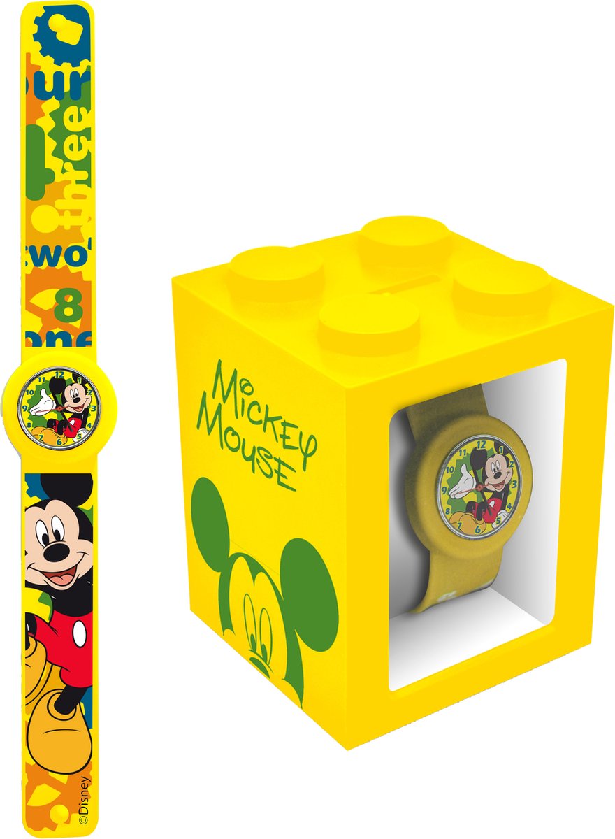   Mouse 3 in 1 - Horloge Analoog - Spaarpot - Fotokader - Jongen - Geel -Uurwerk