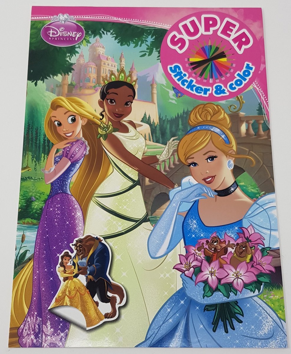 Disney - Princess - Super kleurboek met stickers - Sticker&color - assepoester - Doornroosje - Belle en het beest