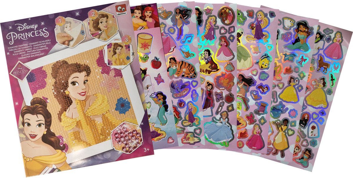 Disney Princess - diamond painting - Belle - knutselen - 6 stickervellen - sinterklaas - kerst - schoenkado - cadeau - verjaardag