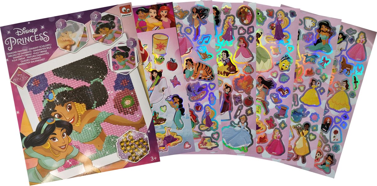 Disney Princess - diamond painting - Jasmin - Jasmine - prinsessen - knutselen - 6 stickervellen - sinterklaas - schoenkado - cadeau - kerst - verjaardag