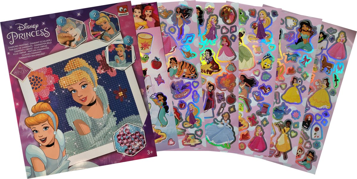 Disney Princess - diamond painting - knutselen - prinsessen - assepoester - 6 stickervellen - sinterklaas - schoenkado - cadeau - kerst - verjaardag