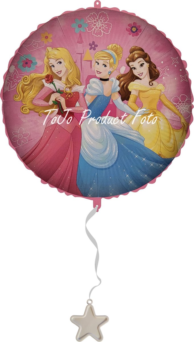 Disney Princess Folieballon - opblaasbaar of te vullen met helium - 46 cm - herbruikbaar - incl. kartonnen rietje, gewichtje en lintje - Aurora - Assepoester - Belle - rond - roze - ballon - verjaardag - versiering - kinderfeestje - party - meisje