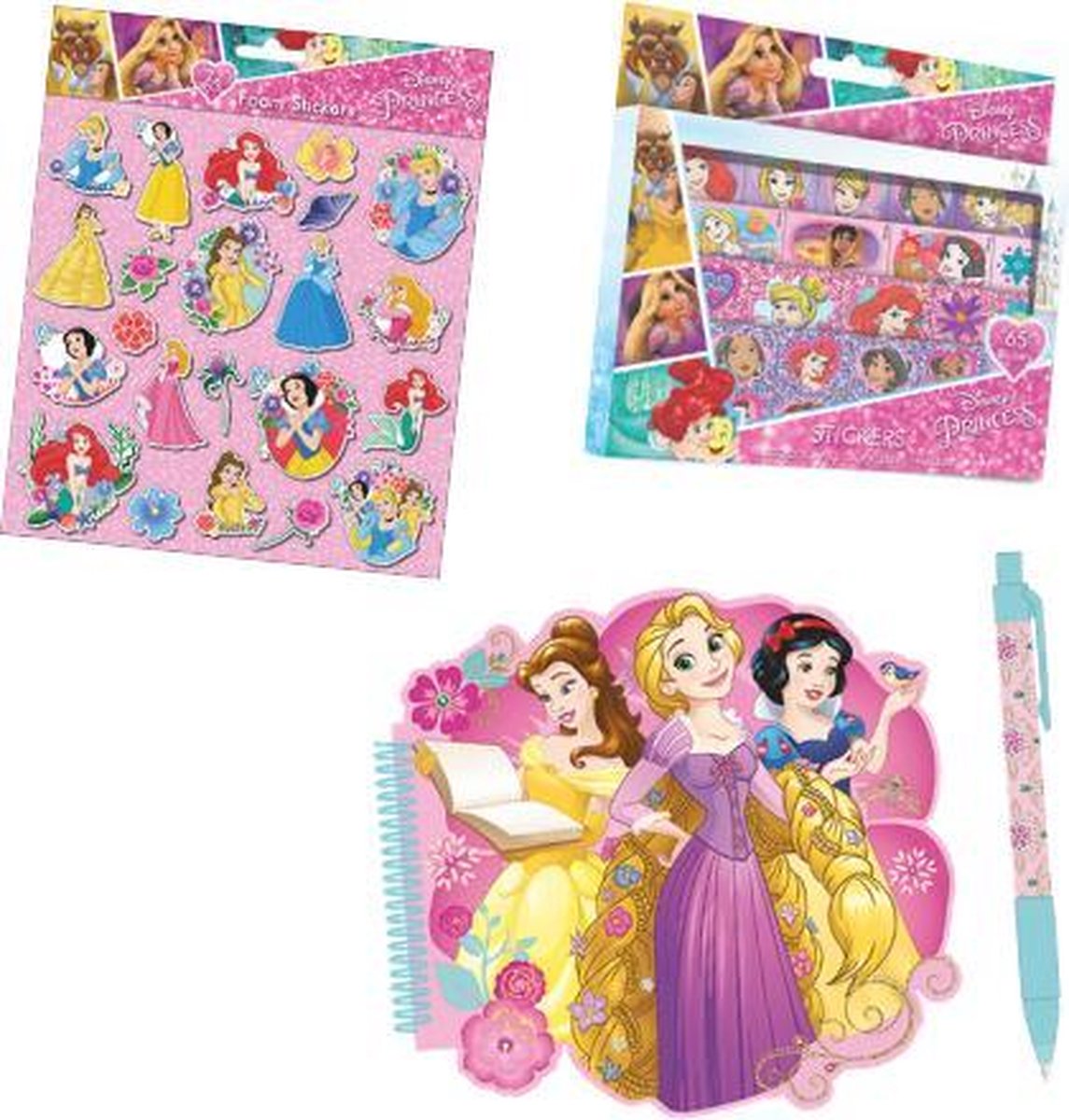 Disney Prinsessen - Stickerset - Notitieboekje - Pen - 2 stickervellen - Cadeauset